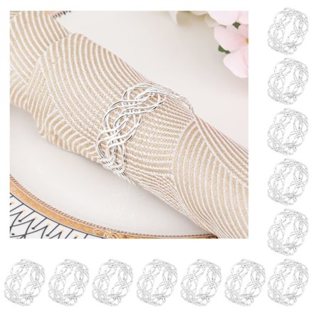 12-pakkaus lautasliinarinkuloita, metalliset kiedotut lautasliinarinkulat, hopea