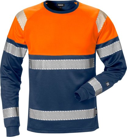 Fristads Herr Varsel långärmad T-shirt 7519 THV, klass 1, Varsel Orange/Marinblå