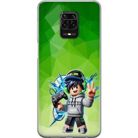 Kompatibelt Mobildeksel til Xiaomi Redmi Note 9S Roblox-inspirert gamerfigur med headset, håndkontroll og energiske effekter mot grønn bakgrunn
