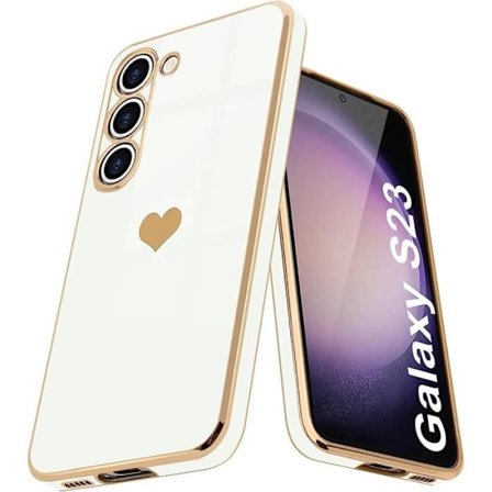 Cover til Samsung Galaxy S23 - Hjerte Mønster - Blød - Ridse Resistant - Luksus - Hvid