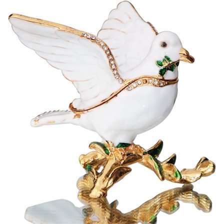 Fredsdue Smykkeskrin Hængslet Håndmalet Figur Samlerobjekt