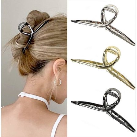 Store hårklemmer i metal Store sommerfugl hårklemmer 13,5 cm Stor metalklemme til piger Hårtilbehør til langt tykt hår 3 stk (Sølv, Guld, Sort)