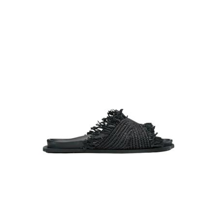 Inuikii, Raffia Moon Mules Zwart, Dames, Maat:36 EU,leer