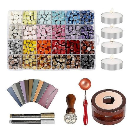600pcs Sealing Wax Beads, With Tea Candles, Melting Spoon ,stamp, Wax Warmer, Envelopes And Metalli
