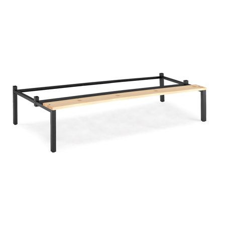 Beingestell mit Sitzbank für 3/4 Module, B 1200 mm, Kiefer/schwarz