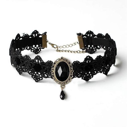 Retro Gotisk Spets Choker Elegant Sexig Halsband Svart Spets Choker Kragekedja Halsband med Strass Viktoriansk Smycke