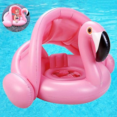 Oppustelig pink flamingo baby badering med solskærm sommer pool legetøj