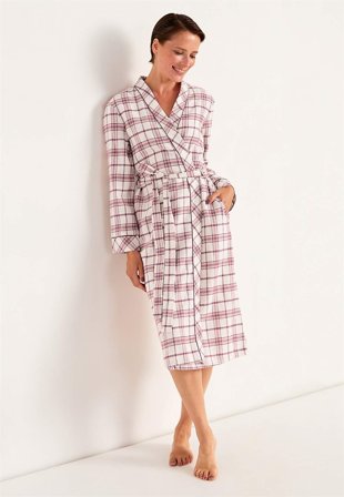 Cellbes of Sweden - Rutete morgenkåpe i flanell i beige/rosa/rutete for damer i størrelse 46/48