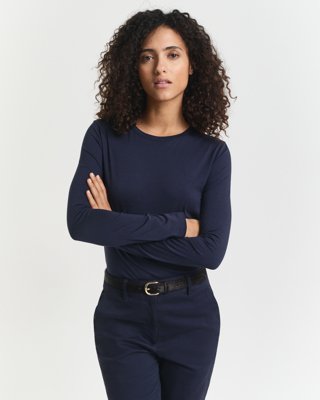 GANT - Lett bomull t-skjorte med lange ermer til dame evening blue
