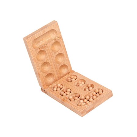 Klassisk sammenleggbart tre Mancala-brettspill Strategispill Enkel oppbevaring