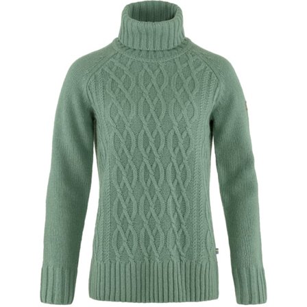 Fjällräven Dam's Övik Cable Knit Roller Neck in Patina Green | Size: Medium, Ull