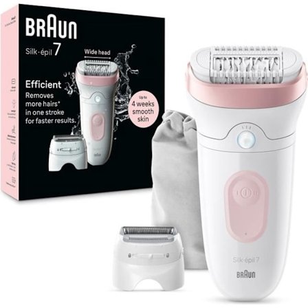 Elektrisk epilator - BRAUN - Silk-épil 7 - Enkel hårborttagning - Långvarig mjuk hud - 7-030 - Vit / Rosa