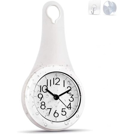 Væg ur Køkken ur Husholdning Badeværelse Vandtæt Lille Digital Væg ur Lydløs Hjem Indretning Brusebad ur med Sucker (Hvid)