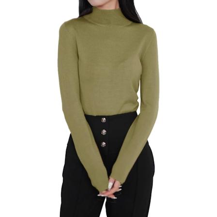 Långärmad damtröja med polokrage, lätt stretchig, pullover, tunn och elegant gRÖN S