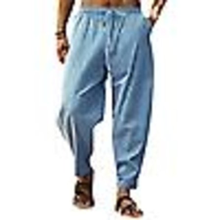 Herr Linnebyxor Lediga Lösa Elastiska Midjebyxor S