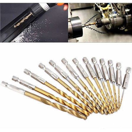 Titanbor, højhastighedsstål 1/4 " hurtigfæste sekskantsskaft - 13 dele