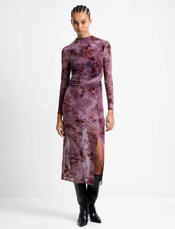 French Connection Kenny Mesh L/S Dress - Burgundy - S