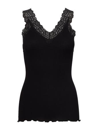 Organic Top W/ Lace Top Ærmeløs Top Sort Rosemunde