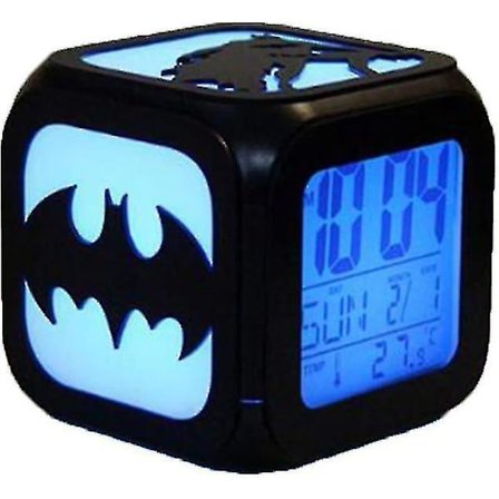 Superhelt Batman Vekkerklokke 3d Stereo Dempe Led Nattlys Elektronisk Klokke Høyre Spill (syv Farger Usb Lading) [L]