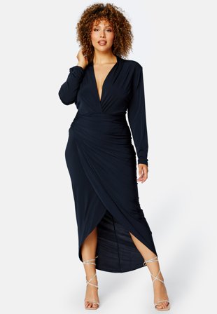 John Zack Curve Long Sleeve Rouch Curve Dress Navy Klær