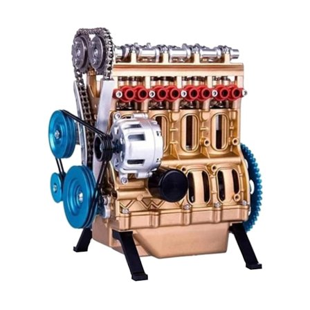 Mini Motor Model Bordmotor Legetøj, 4-cylindret Række Motor Model Byggesæt (guld)