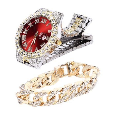 Urarmbåndssæt Diamantdekoration Indbygget Kalender Rustfrit Stål Rem Business Quartz Ur til Mænd Gave