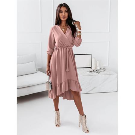 Kvinnor Casual Enfärgad Volang Elegant Klänning Höst Långärmad