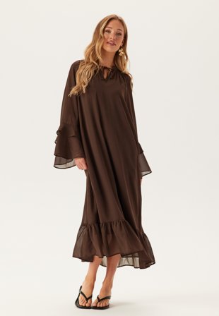 Object Collectors Item - Objgina L/S RE V-NECK MIDI DRE - Seal Brown - Kläder - - Bubbleroom
