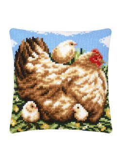 Broderikit Pude Høne med søde kyllinger - Vervaco