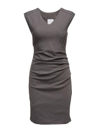 India V-Neck Dress Polvipituinen Mekko Harmaa Kaffe