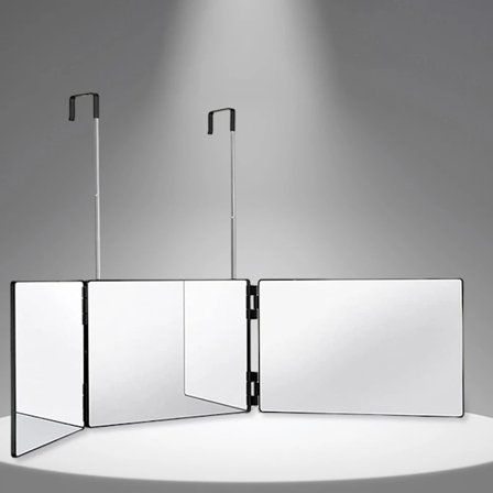 3-vägsspegel med LED, tresidig hopfällbar spegel med belysning, sminkspegel, justerbar för hårfärgning, flätning, gör-det-själv-klippning