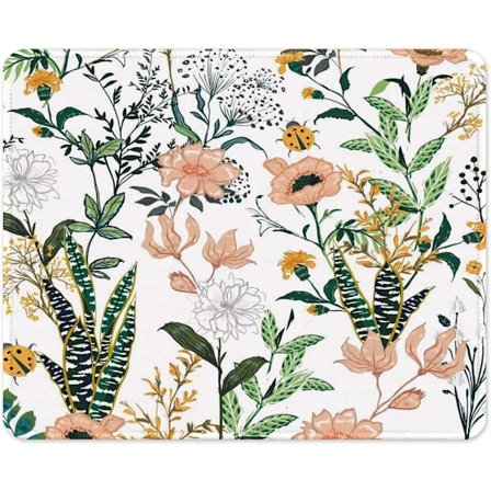 Kunstdesign Blomstermusematte, Liten Tilpasset Musematte for Gaming, Kontor for Datamaskin Kvinner Menn, Sklisikker Gummibase, Sydd Kant, Vanntett, 