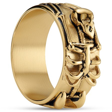 Aspero | Bague Squelette en Acier Inoxydable Doré 10 mm pour hommes - Bagues en acier