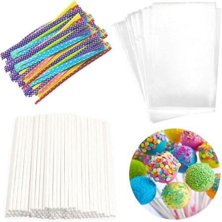 Lollipop Cake Pop Treat Bag Set - 100 st påsar, papperspåsar, metalliska snoddar