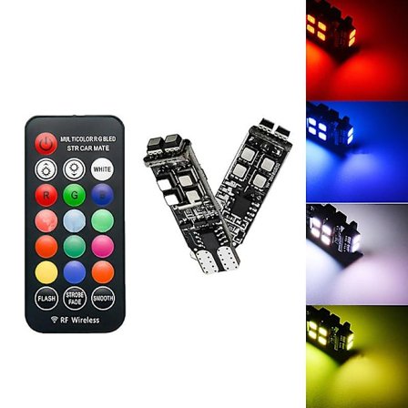 2kpl RGB T10 W5W 3535 10SMD yhteensopiva auton LED-merkkivalon asentovalon kanssa kaukosäätimellä -ES