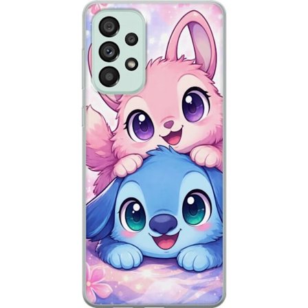Kompatibel Mobilcover til Samsung Samsung Galaxy A73 5G Sød kawaii illustration med pink og blå fantasidyr, store øjne og bløde farver perfekt til