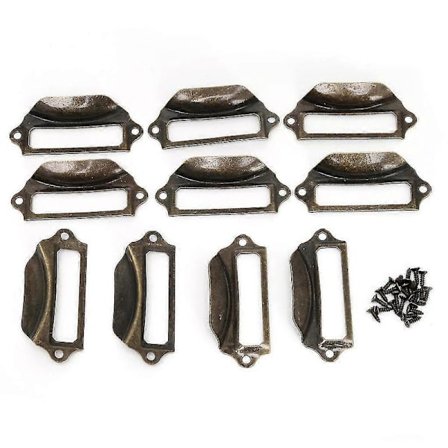 2025 10x Antik Mässing Etikett Drag Ram Handtag Fil Namn Kort Hållare Skåp Låda