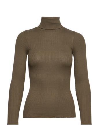 Silk T-Shirt W/ Roller Neck Brown Rosemunde