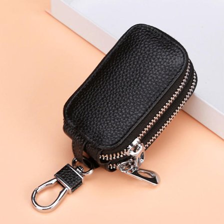 Bilnyckelväska Dubbel blixtlåsväska (svart) Läderskyddsnyckel Pur - high quality