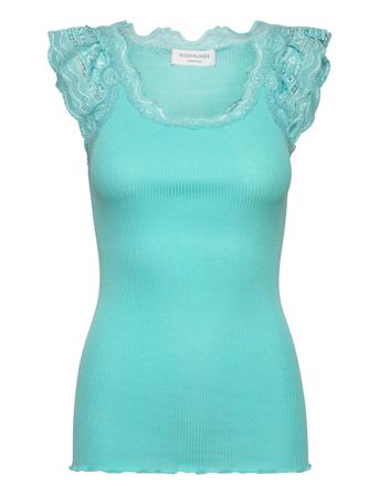 Silk Top W/ Lace T-shirts & Tops Sleeveless Blå Rosemunde*Betinget Tilbud