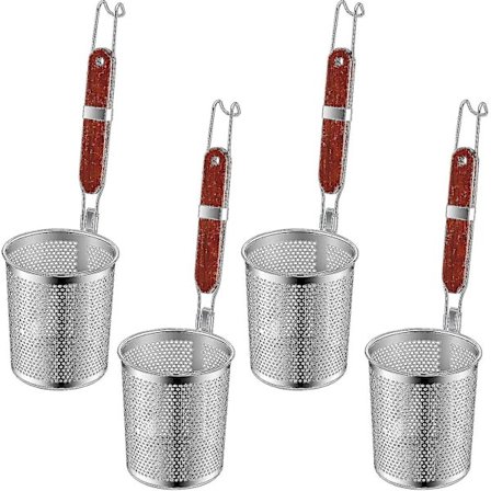 4 stk Pasta Koker Rustfritt Stål Pasta Kurv Med Trehåndtak Kjøkken Mesh Spider Pasta Sil Skimmer Mat Dumpling Nuddel Sil Blanchering Ba