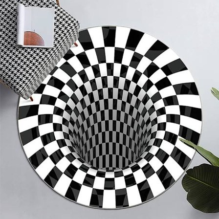 3D-gulvteppe, 3D-virvelteppe til soverom og stue, svart-hvitt i rutenett, hjemmedekor (A)