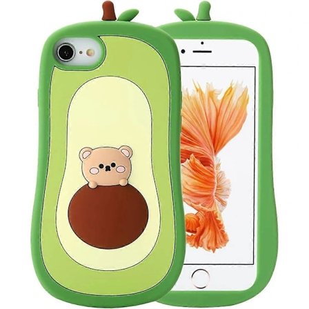 iPhone SE 2022/SE 2020 (3. generation) Avocado Telefoncover, 3D Sød Tegneserie Børn Piger Kvinder Kawaii Sød Bjørn Avocado Form Blødt Silikone 