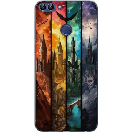 Kompatibelt Mobilskal till Huawei Huawei P smart Fyra magiska slott i olika elementfärger, episk fantasykonst med eld vatten luft och mörker i detal