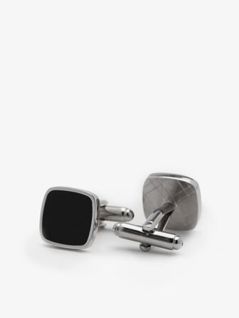 John Henric Men's Quadratische Manschettenknöpfe in Schwarz & Silber Size Onesize