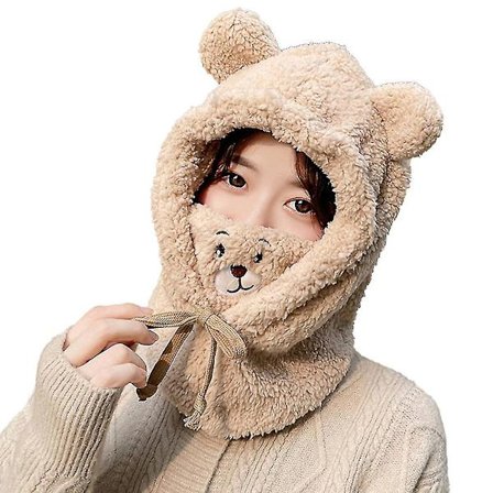 3 i 1 Vinter Varm Plys Huer Halstørklomme Handsker Sæt Søde Ørevarme Fluffy Hue Til Kvinder