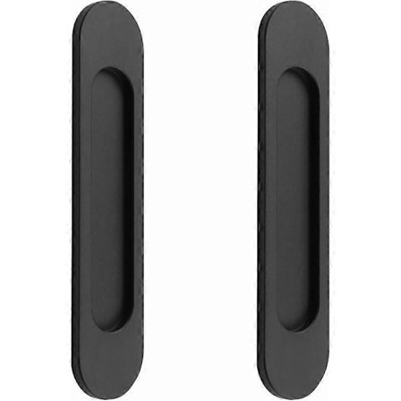 Sett med 2 selvklebende matte svarte ovale skyvedørhåndtak i aluminiumslegering, uten stansing for skyvedører, vinduer, skap MHI