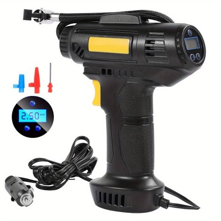 Däckpump Bärbar Luftkompressor, 150 PSI Handhållen Luftpump för Bildäck 12V Biladapter, Digital Display, för Boll, Motorcykel, (FMY)