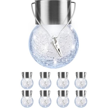 XJ-Solcellelamper Utendørs Hengende Dekorative Glober 8-pakning, Vanntett Solcellelykt med Håndtak og Klemme, Solcelle Glasskule Lys for Hage 