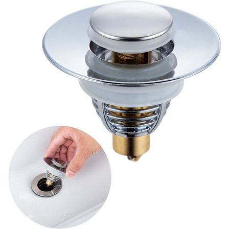 Ø 34-38mm rustfritt stål vaskpropp, universell pop-up vaskpropp med 2 silikonforseglinger, avløpsfilter med anti-tettingssil, for kjøkkenvask